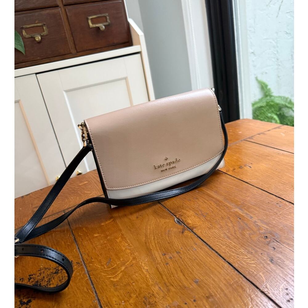 Kate Spade Carson Colorblock Convertible Crossbody Warm Beige Designer Bag Purse